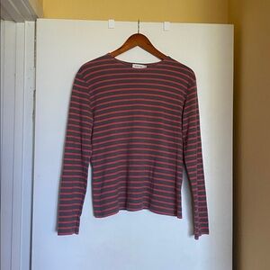 Armor Lux Women’s Large Red and Gray Striped Long Sleeve Breton Tee - Runs Small